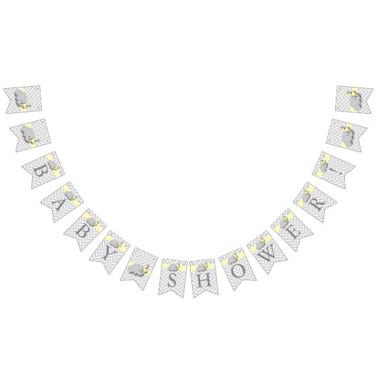 Bannière À Fanions Baby shower d'éléphant gris jaune et blanc (Tout)