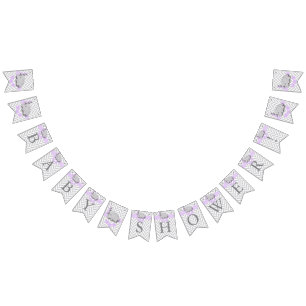 Bannière À Fanions Baby shower d'éléphant gris mauve et blanc