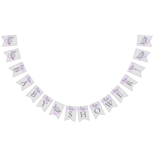 Bannière À Fanions Baby shower d'éléphant gris mauve et blanc (Tout)