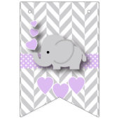 Bannière À Fanions Baby shower d'éléphant gris mauve et blanc (Premier drapeau)