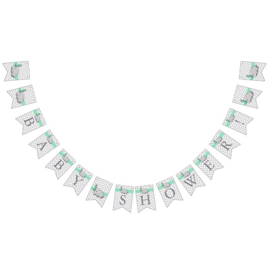 Bannière À Fanions Baby shower d'éléphant gris vert et blanc (Tout)