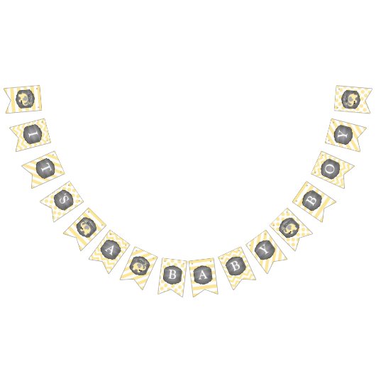 Bannière À Fanions Baby shower jaune d'Arc-cravate d'éléphant (Tout)