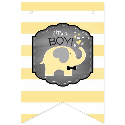 Bannière À Fanions Baby shower jaune d'Arc-cravate d'éléphant (Premier drapeau)
