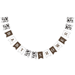 Bannière À Fanions Baby shower Vache Imprimer noir Brown et blanc