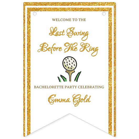 Bannière À Fanions Bachelorette Party Golf Gold Parties scintillant & (Deuxième drapeau)