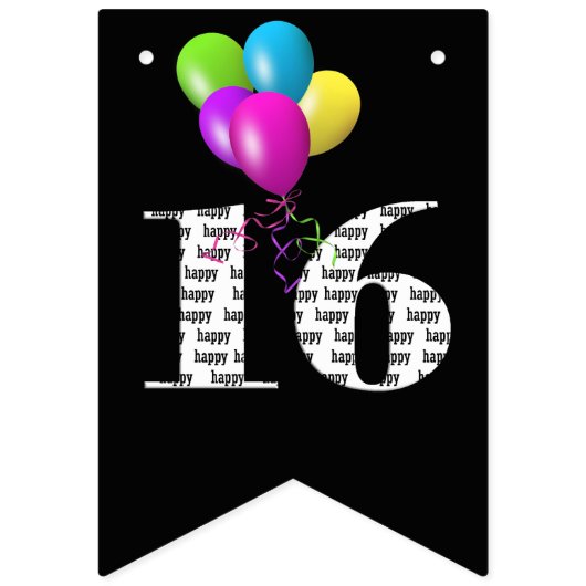 Bannière À Fanions Ballons de fête du 16e anniversaire (Premier drapeau)