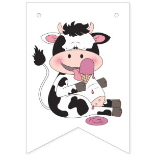 Bannière À Fanions Bande dessinée mignonne de vache à bébé avec s