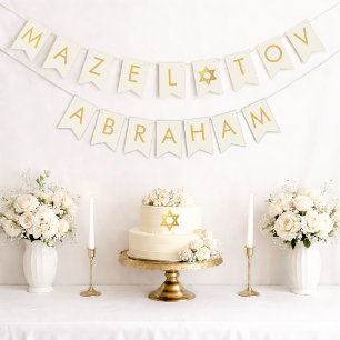 Bannière À Fanions Bar Bat Mitzvah Ivoire Étoile Or Mazel Tov 7 Lettr