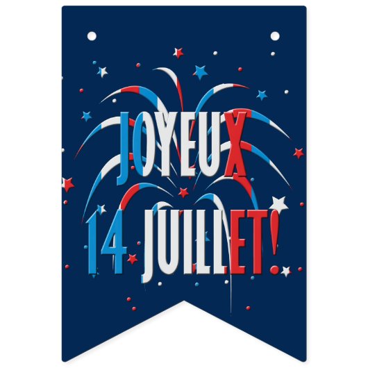Bannière À Fanions Bastille Day, Joyeux 14 juillet (Premier drapeau)
