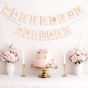 Bannière À Fanions Bat Mitzvah Rose Gold Star Mazel Tov 7 Lettres Nom