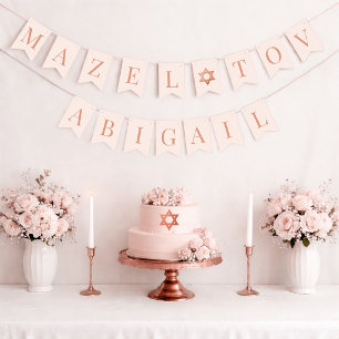 Bannière À Fanions Bat Mitzvah Rose Mazel Tov Fille Nom 7 Lettres