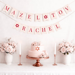 Bannière À Fanions Bat Mitzvah Rose Rouge Mazel Tov Fille Nom 6 Lettr