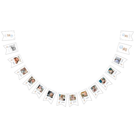 Bannière À Fanions Béary 1er Anniversaire Bleu 12 mois Jalon Photo (Tout)