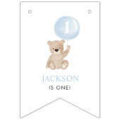 Bannière À Fanions Béary 1er Anniversaire Bleu 12 mois Jalon Photo (Premier drapeau)