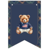 Bannière À Fanions Beary First Navy Plaid Teddy Bear Happy Birthday (Premier drapeau)
