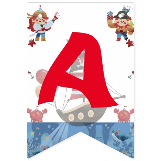 Bannière À Fanions Beau thème bleu et rouge pirate (Deuxième drapeau)