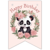 Bannière À Fanions Bébé adorable Panda Ours avec fleurs (Premier drapeau)