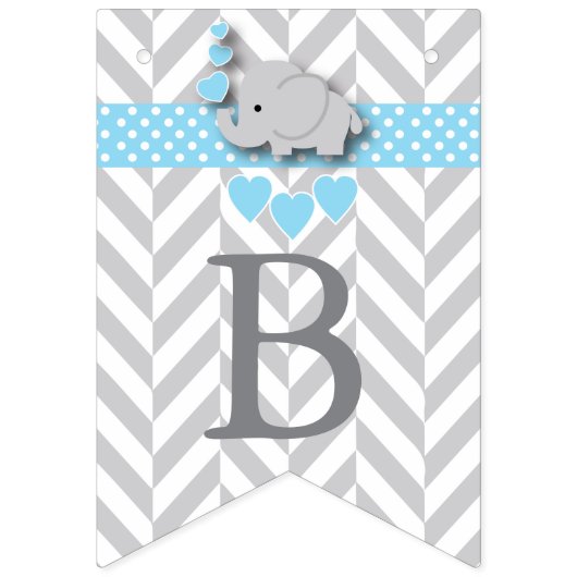 Bannière À Fanions Bébé Bleu, éléphant gris blanc Saupoudrée (Deuxième drapeau)