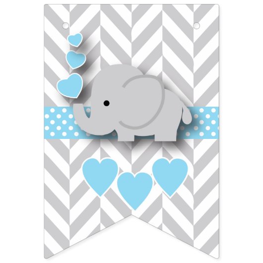 Bannière À Fanions Bébé Bleu, éléphant gris blanc Saupoudrée (Premier drapeau)