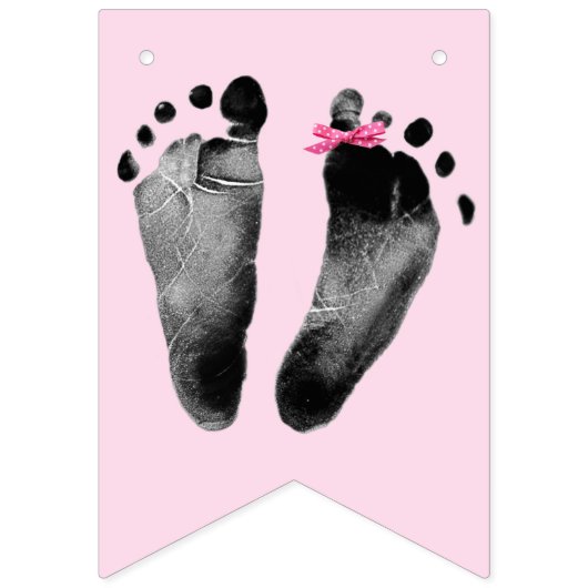 Bannière À Fanions Bébé fille douche avec empreintes (Deuxième drapeau)