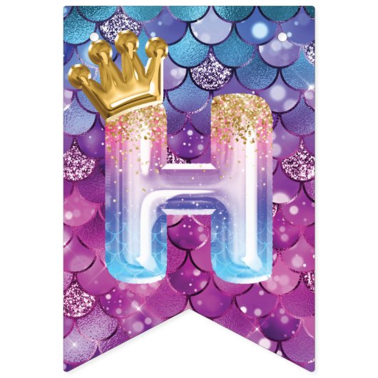 Bannière À Fanions Belle Sirène Anniversaire Balloon Lettres (Deuxième drapeau)