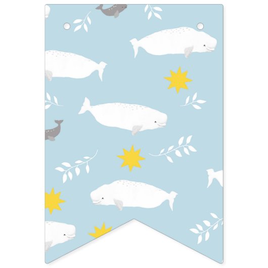 Bannière À Fanions Béluga bleu pastel étoiles baby shower design (Premier drapeau)