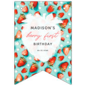 Bannière À Fanions Berry fraise Turquoise rétro Premier anniversaire (Premier drapeau)