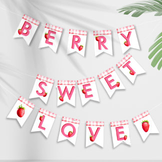 Bannière À Fanions Berry Sweet Love fraise En vichy rose Bach rouge