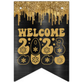 BANNIÈRE À FANIONS BIENVENUE 2023 PARTIES SCINTILLANT NOIR & OR DRIP  (Deuxième drapeau)