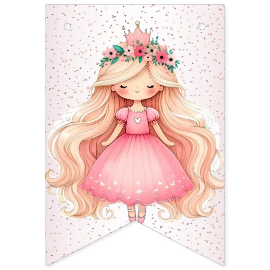 Bannière À Fanions Bienvenue Aquarelle rose princesse fête d'annivers (Deuxième drapeau)