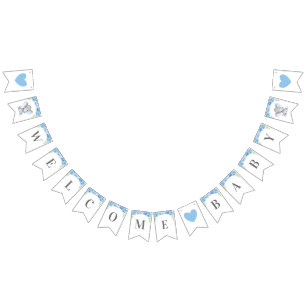 Bannière À Fanions Bienvenue Baby Boy Blue Elephant Douche Sprinkel