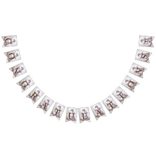 Bannière À Fanions Bienvenue Fête de gâteau Lavande Florale Aquarelle