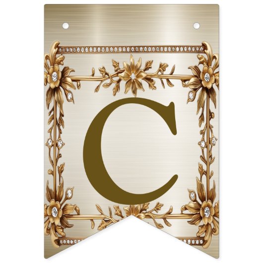 Bannière À Fanions Bienvenue Gold Ornate Rectangle Dimond Fleurs (Premier drapeau)