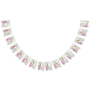 Bannière À Fanions Bienvenue Mariage Fête Colorée Rose Floral Or