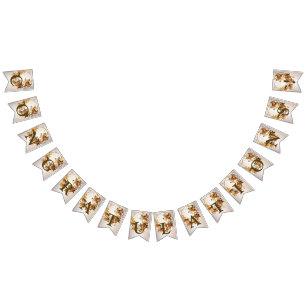 Bannière À Fanions Bienvenue Mariage Party Golden Orange White Flower