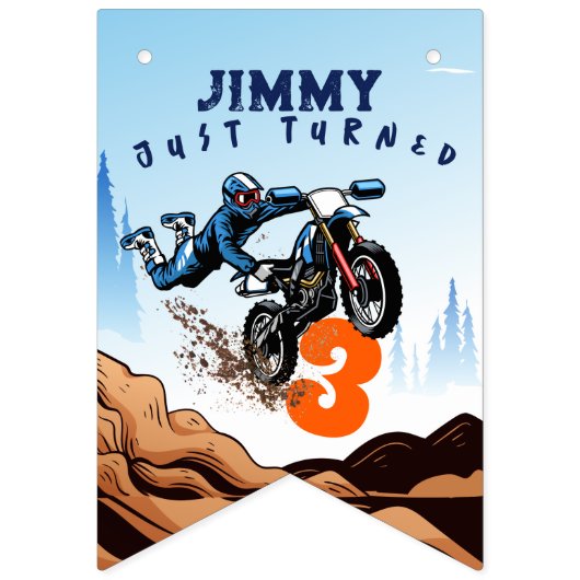 Bannière À Fanions Biker Kid Dirt Stunt Vélo Anniversaire (Premier drapeau)