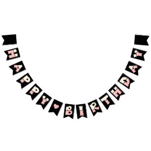 Bannière À Fanions Birthday contents de roses beiges