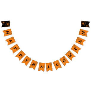 Bannière À Fanions Black & Orange Spider Webs Halloween heureux