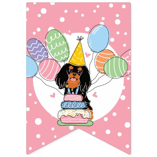 Bannière À Fanions Black Tan Cavalier King Charles Anniversaire (Premier drapeau)
