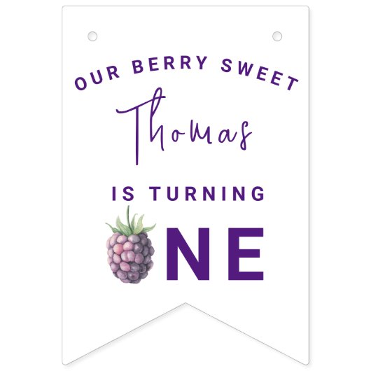 Bannière À Fanions Blackberry d'aquarelle 1er anniversaire (Deuxième drapeau)