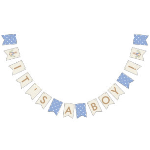 Bannière À Fanions Bleu C'est un Garçon Baby Shower Livre d'Histoires
