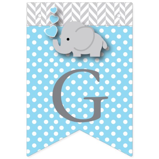 Bannière À Fanions Bleu, gris blanc 🐘 bébé éléphant - Baptêmes (Deuxième drapeau)