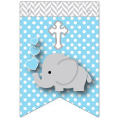 Bannière À Fanions Bleu, gris blanc 🐘 bébé éléphant - Baptêmes (Premier drapeau)