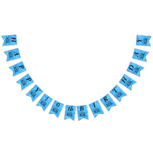 Bannière À Fanions Bleu mignon Joyeux Caricature Anniversaire Smiling