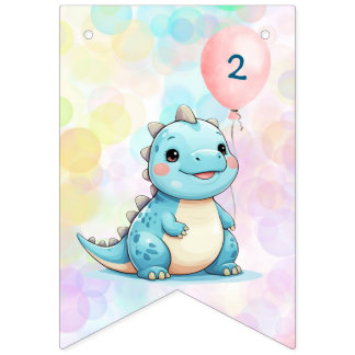 Bannière À Fanions Blue Cute Rainbow Balloon dinosaures fête d'annive