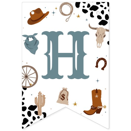 Bannière À Fanions Blue Wild West Rodeo Boy Joyeux anniversaire (Deuxième drapeau)