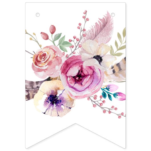 Bannière À Fanions Boho Floral Joyeux anniversaire (Premier drapeau)