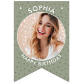 Bannière À Fanions Boho vert moderne Couture d'anniversaire personnal (Premier drapeau)