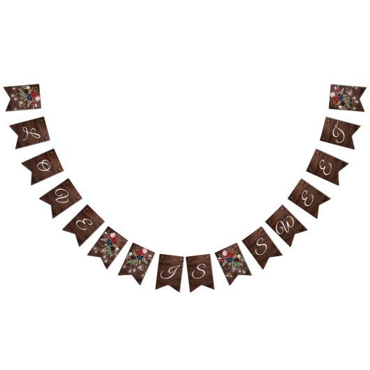 Bannière À Fanions Bois rustique Bourgogne Floral Lumières Mariage (Tout)