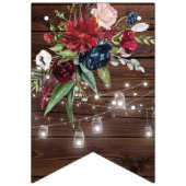 Bannière À Fanions Bois rustique Bourgogne Floral Lumières Mariage (Premier drapeau)